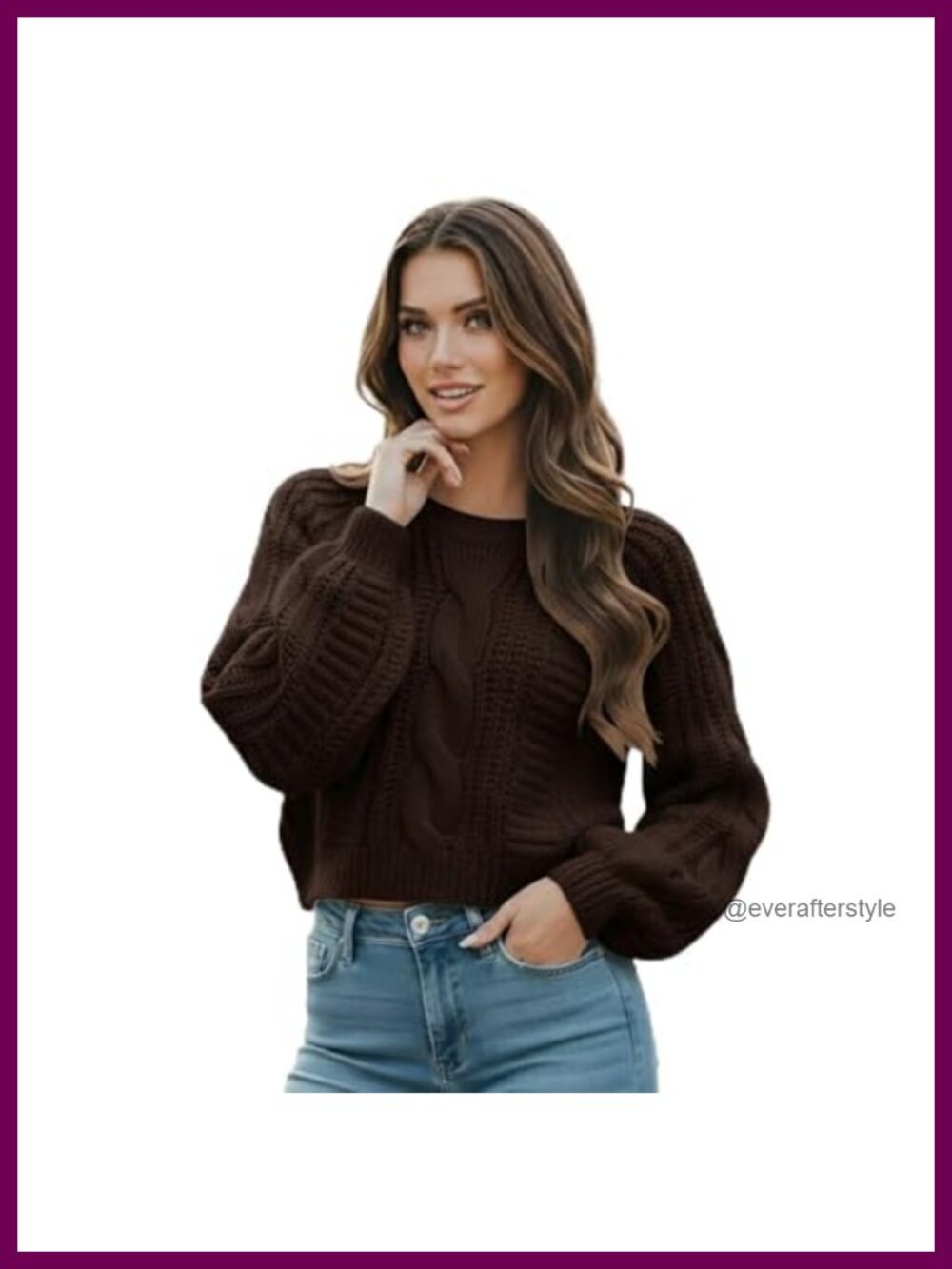 Women's Cropped Cable Knit Sweater Long Sleeve Pullover Fall Winter